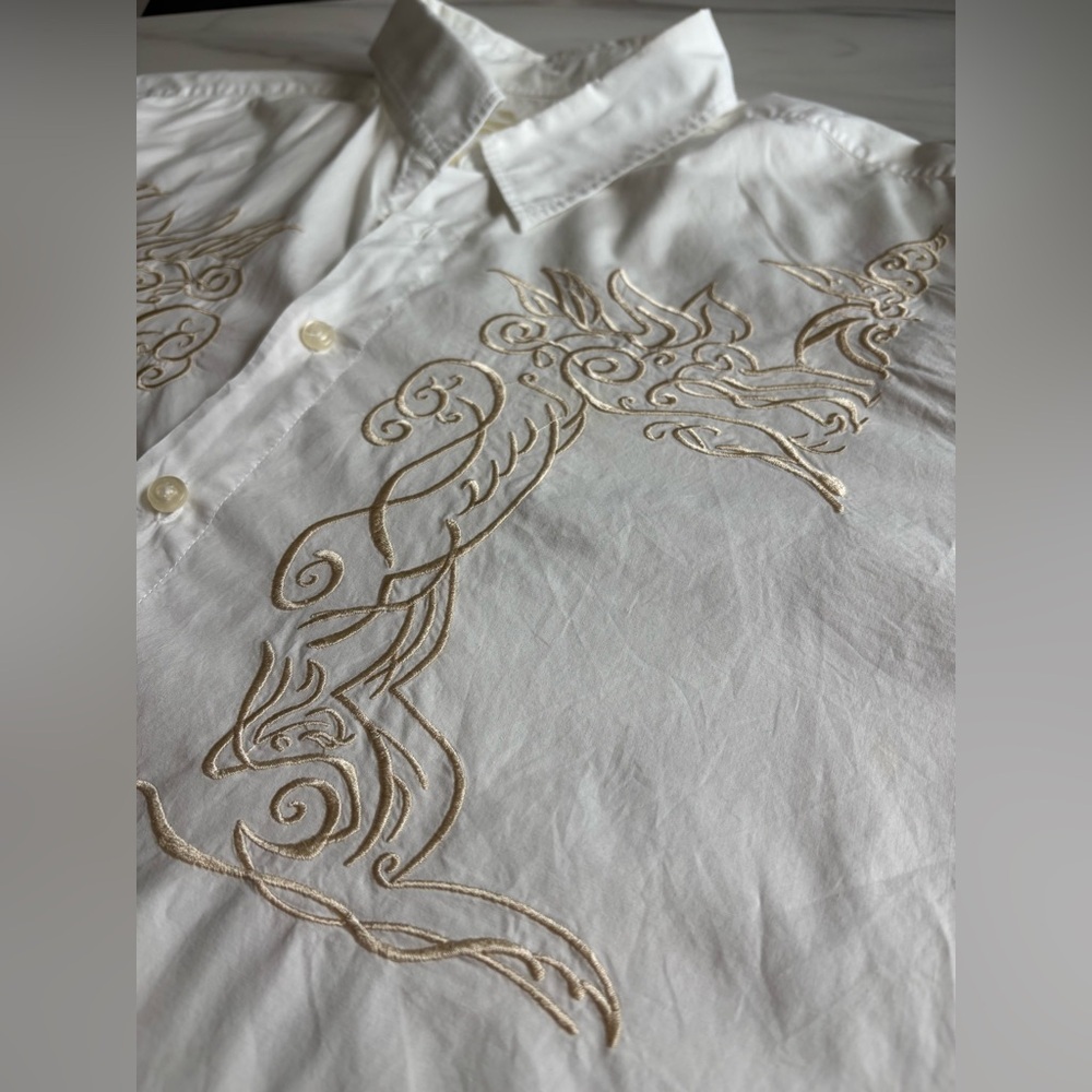 Vintage Y2K Elegant White and Gold Men's Dress Shirt Embroidered Party XXL - Picture 10 of 13
